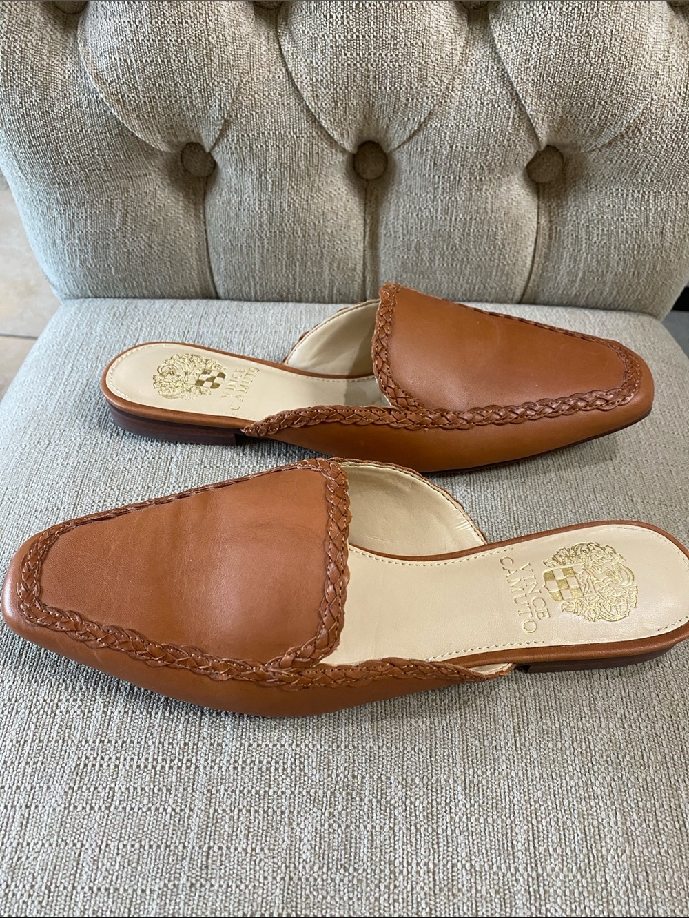 Vince Camuto NEW Cognac Braided Leather Slip-On Mules / Sz 7.5 - Picture 11 of 14